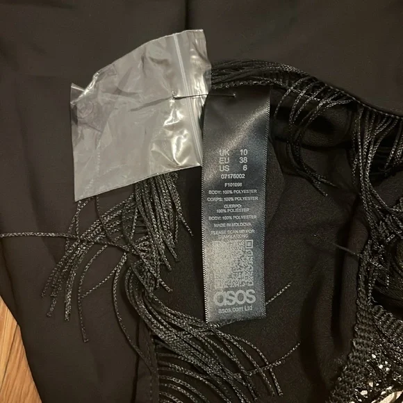 ASOS split hem‎ fringe high neck top in black size 6 - Picture 8 of 8